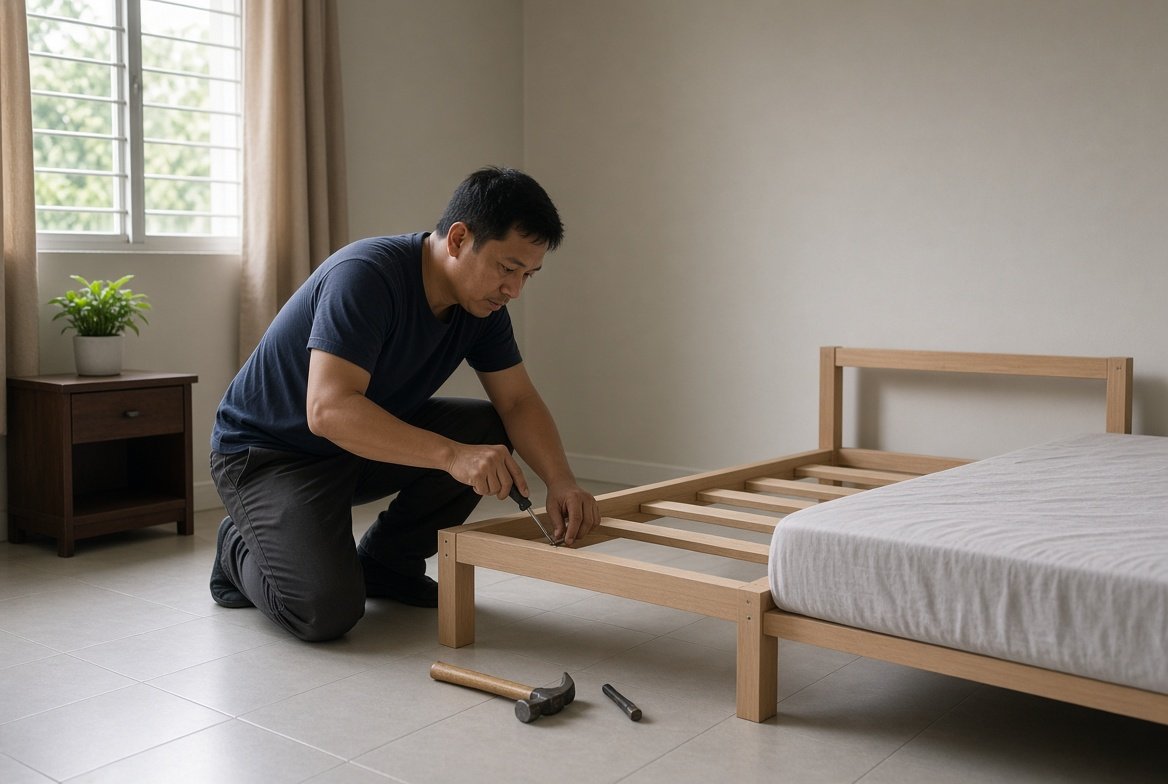 Mover reassembling a bed frame