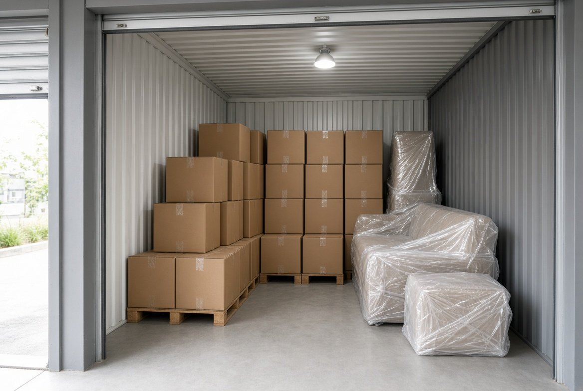Items stacked in a storage unit